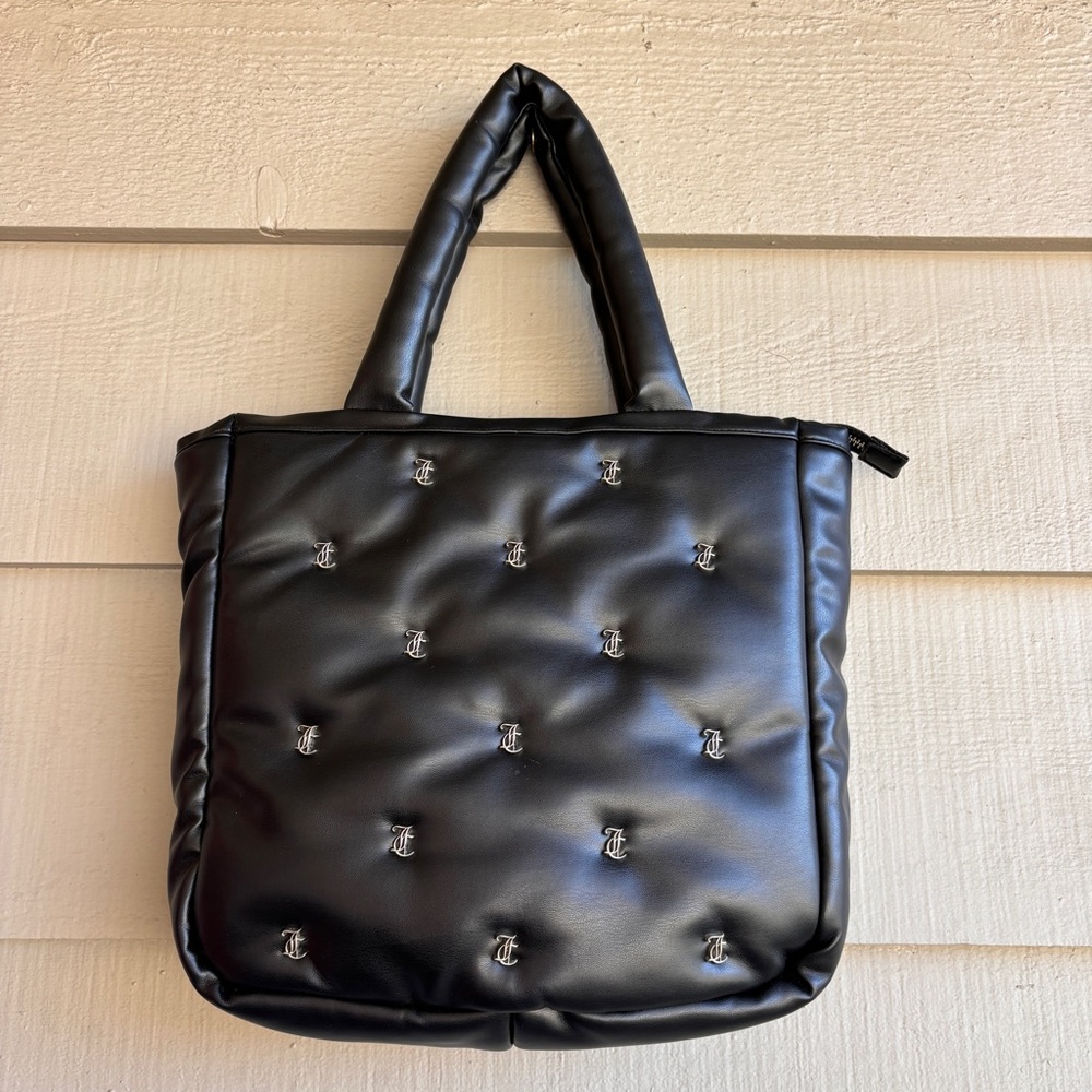 Juicy Couture Black Y2K Coated Fabric Logo Large Tote Bag